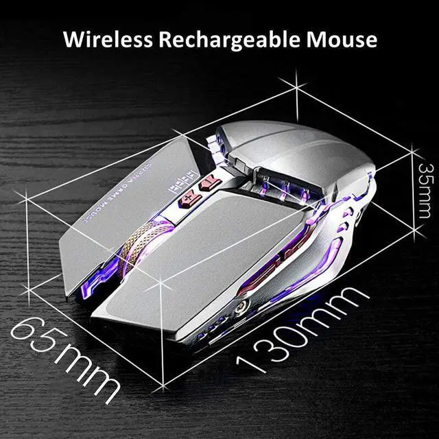 Alt view image 7 of 7 - TENMOS T12 Wireless Gaming Mouse Rechargeable, 2.4G Silent Optical Wireless Computer Mice with Changeable LED light for Laptop PC, 7 Buttons, 3 Adjustable DPI (Silver)