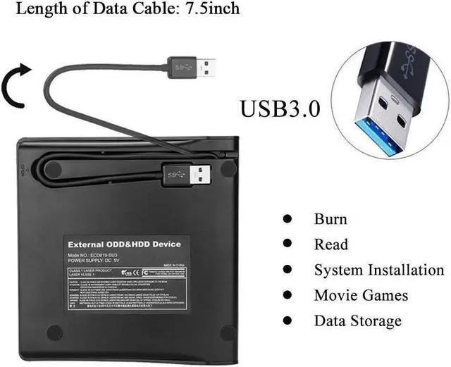 Alt view image 6 of 7 - EVESKY [Updated Version] External CD Drive, ACETEND USB 3.0 Portable CD DVD +/-RW Drive Slim DVD/CD ROM Rewriter Burner Writer, High Speed Data Transfer for Laptop Notebook PC Desktops (Gray)