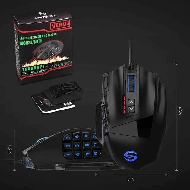 Alt view image 5 of 7 - UtechSmart Venus Gaming Mouse RGB Wired, 16400 DPI High Precision Laser Programmable MMO Computer Gaming Mice [IGN's Recommendation]