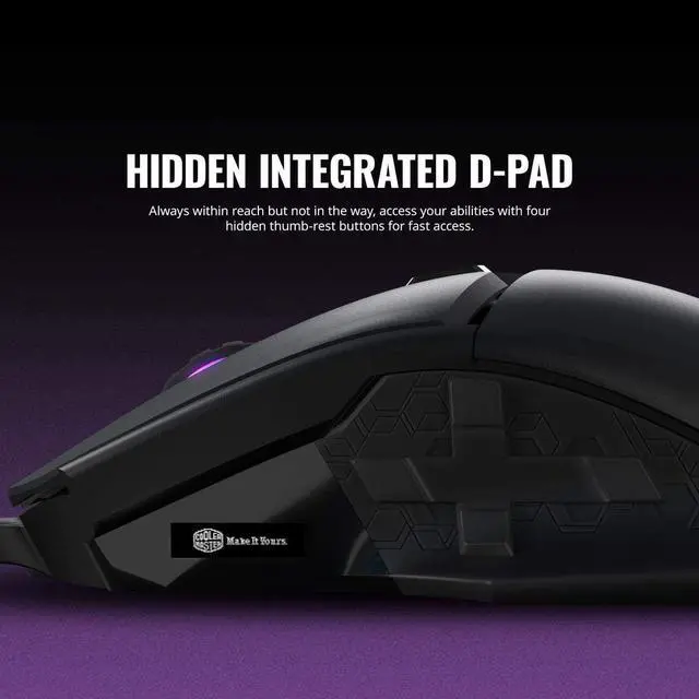 Alt view image 12 of 17 - Cooler Master MM830 Gaming Mouse with 24, 000 DPI Sensor, Hidden D-Pad Buttons, 4-Zone RGB, and Precision Wheel