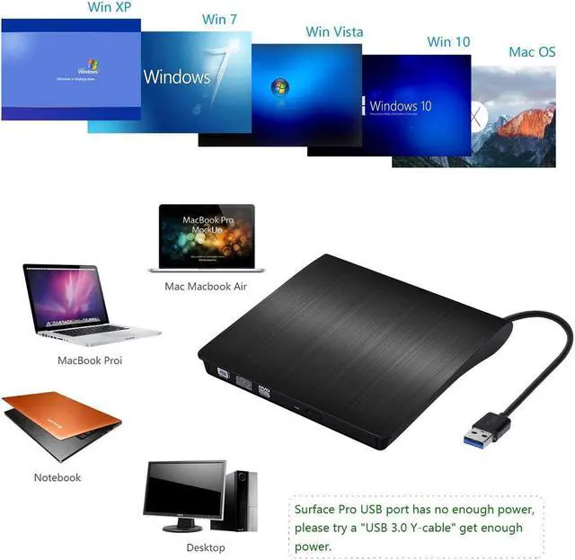 Alt view image 2 of 7 - EVESKY [Updated Version] External CD Drive, ACETEND USB 3.0 Portable CD DVD +/-RW Drive Slim DVD/CD ROM Rewriter Burner Writer, High Speed Data Transfer for Laptop Notebook PC Desktops (Gray)