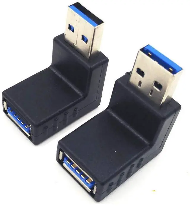 Main image of EVESKY 2pcs USB 3.0 up down Male to Female Extension Adapter Combo Upward and Downward 90 degree Right Angle USB 3.0 Super-speed Connector Adapter(BLACK)