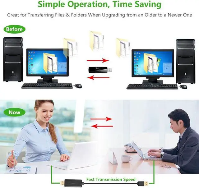 Alt view image 12 of 12 - UGREEN USB Data Transfer Cable USB 2.0 Transfer Data Easy Link Cable for Windows Mac Data transferring from PC to PC Black 2m