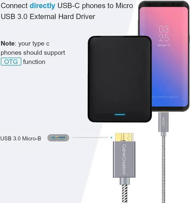 Alt view image 5 of 7 - CableCreation USB C Hard Drive Cable 3.3FT, USB 3.1 C to Micro B Cable 10Gbps USB C to Hard Drive Cable Compatible with MacBook Pro Air Galaxy S5 My Passport Elements etc, 1.0m Space Gray