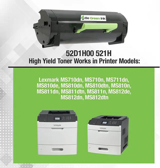 Alt view image 2 of 5 - Be Green Ink 52D1H00 521H Lexmark Replacement MS810 MS810n MS710 Compatible Toner Cartridge for Lexmark MS810n MS710 MS711 MS810 MS810n MS810dn MS811 MS811dn MS812 (1-Pack Black 25,000 Yield)