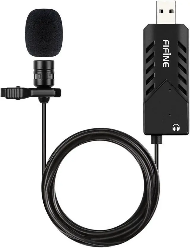 Main image of USB Lavalier Lapel Microphone, Clip-on Cardioid Condenser Computer Mic Plug and Play USB Microphone with Sound Card for PC and Mac-K053