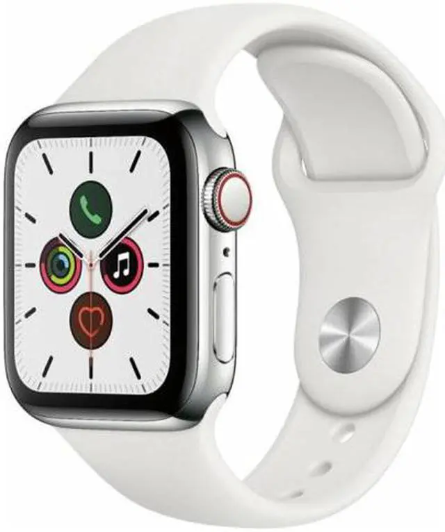 Main image of Apple Watch Series 5 44mm GPS + Cellular Unlocked - Silver Stainless Steel Case - White Sport Band (2019) - Very Good Condition