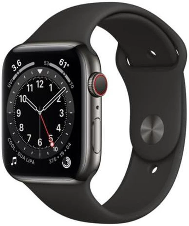 Main image of Apple Watch Series 6 44mm GPS + Cellular Unlocked - Graphite Stainless Steel Case - Black Sport Band (2020) - Very Good Condition