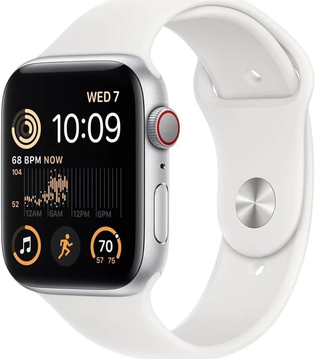 Main image of Apple Watch SE 2nd Generation 44mm GPS + Cellular Unlocked - Silver Aluminum Case - White Sport Band (2022) - Good Condition