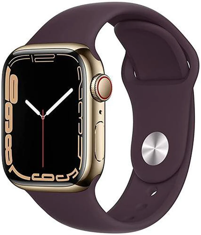 Main image of Apple Watch Series 7 45mm GPS + Cellular Unlocked - Gold Stainless Steel Case - Dark Cherry Sport Band (2021) - Excellent Condition