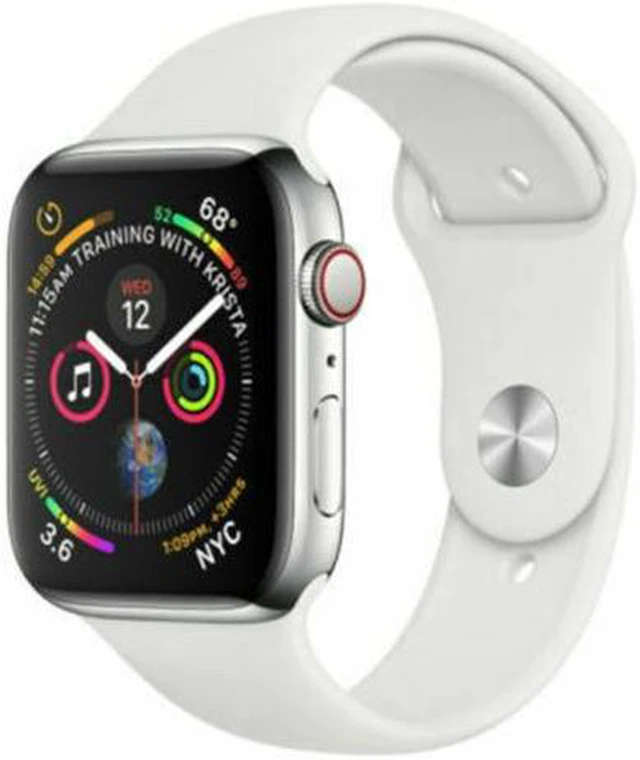 Main image of Apple Watch Series 4 44mm GPS + Cellular Unlocked - Silver Stainless Steel Case - White Sport Band (2018) - Good Condition