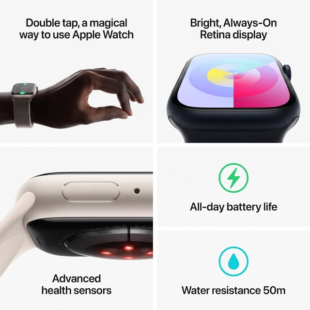 Alt view image 3 of 7 - Apple Watch Series 9 41mm GPS Silver Aluminum Case with Blue Sport Band - Good Condition