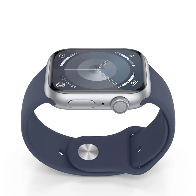 Alt view image 4 of 7 - Apple Watch Series 9 41mm GPS Silver Aluminum Case with Blue Sport Band - Good Condition