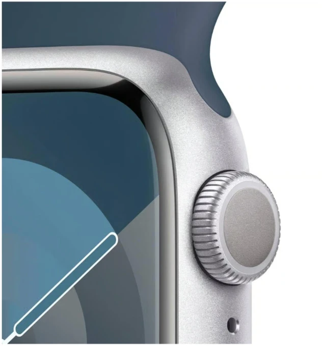 Alt view image 7 of 7 - Apple Watch Series 9 41mm GPS Silver Aluminum Case with Blue Sport Band - Very Good Condition