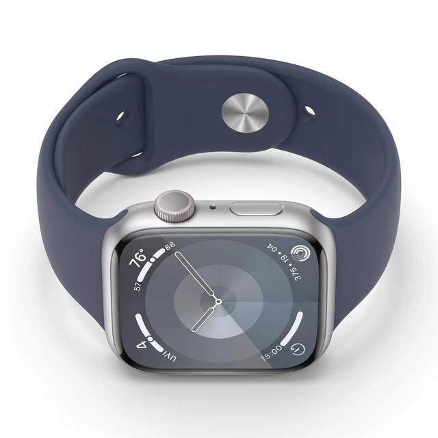 Alt view image 5 of 7 - Apple Watch Series 9 41mm GPS Silver Aluminum Case with Blue Sport Band - Very Good Condition