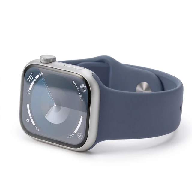 Alt view image 6 of 7 - Apple Watch Series 9 41mm GPS Silver Aluminum Case with Blue Sport Band - Very Good Condition