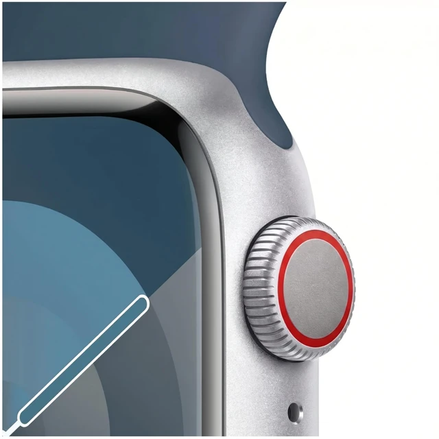 Alt view image 7 of 7 - Apple Watch Series 9 45mm GPS + Cellular Silver Aluminum Case with Blue Sport Band - Very Good Condition