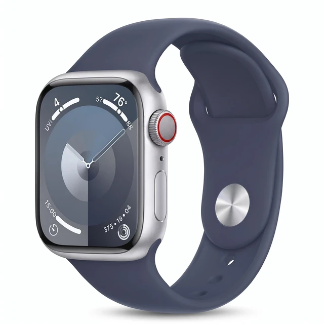 Main image of Apple Watch Series 9 45mm GPS + Cellular Silver Aluminum Case with Blue Sport Band - Very Good Condition