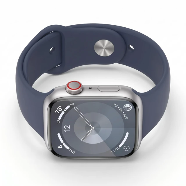 Alt view image 5 of 7 - Apple Watch Series 9 45mm GPS + Cellular Silver Aluminum Case with Blue Sport Band - Very Good Condition