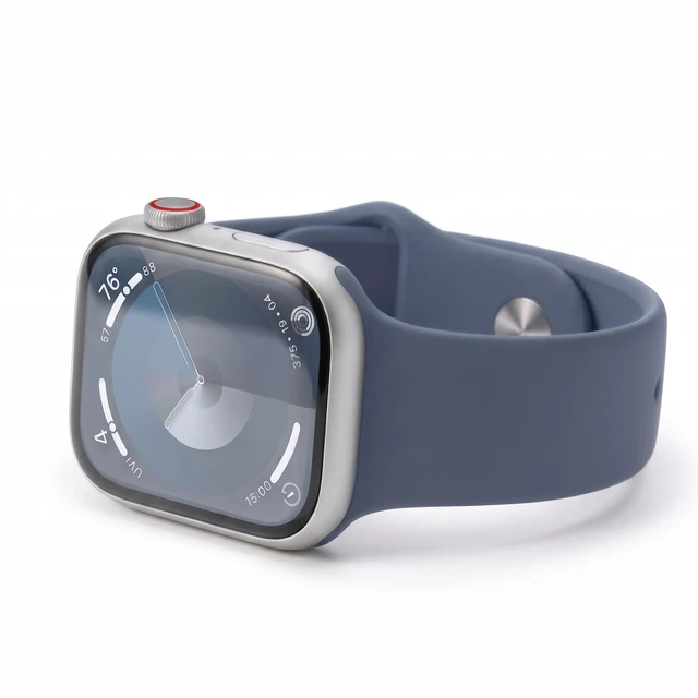 Alt view image 6 of 7 - Apple Watch Series 9 45mm GPS + Cellular Silver Aluminum Case with Blue Sport Band - Very Good Condition