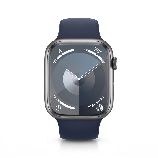 Alt view image 2 of 7 - Apple Watch Series 9 45mm GPS + Cellular Silver Aluminum Case with Blue Sport Band - Very Good Condition