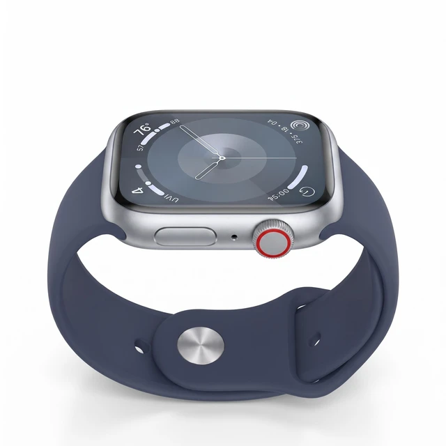 Alt view image 4 of 7 - Apple Watch Series 9 45mm GPS + Cellular Silver Aluminum Case with Blue Sport Band - Very Good Condition