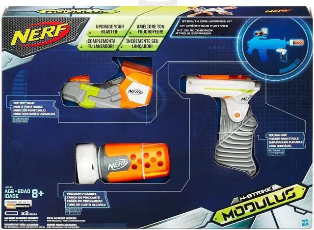 Alt view image 3 of 7 - Nerf Modulus Stealth Ops Upgrade Kit Red Dot Sight Pivot Grip Attachment Hasbro