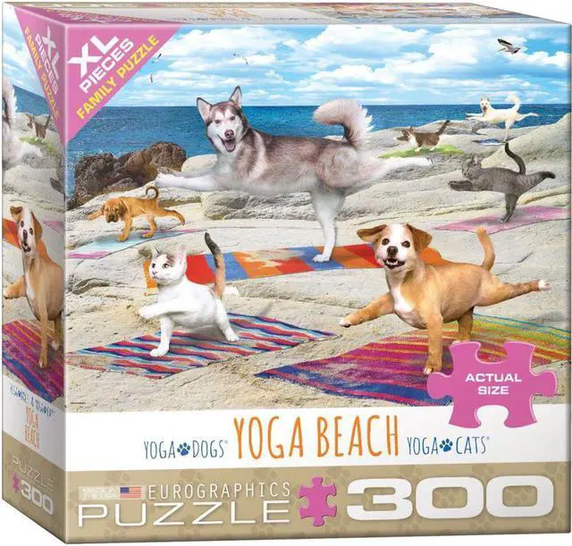 Alt view image 3 of 7 - EuroGraphics Dogs and Cats Yoga Beach Jigsaw Puzzle (300-Piece)