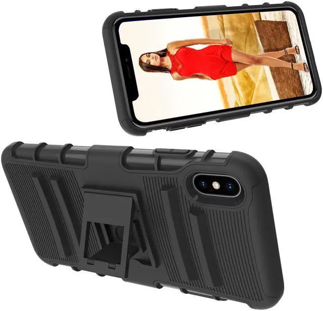 Alt view image 3 of 6 - Luvvitt iPhone XS Max Case Armor Cover With Belt Clip Holster and Kickstand 2018