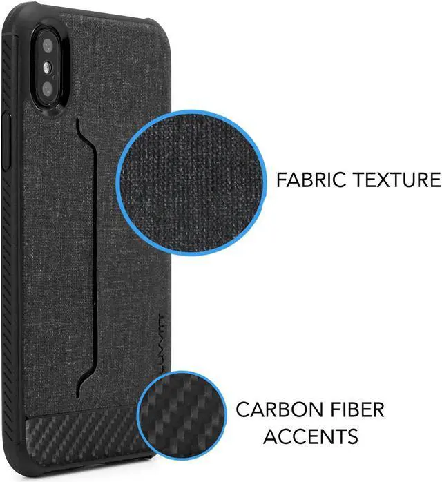 Alt view image 5 of 7 - Luvvitt Gabbana Wallet Case with Fabric for iPhone XS / X - Black / Carbon Fiber