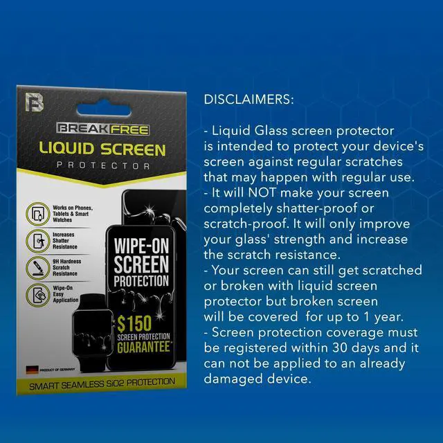 Alt view image 6 of 6 - break free liquid glass screen protector with $150 coverage | wipe on scratch and shatter resistant nano protection for all phones tablets and smart watches - universal fit