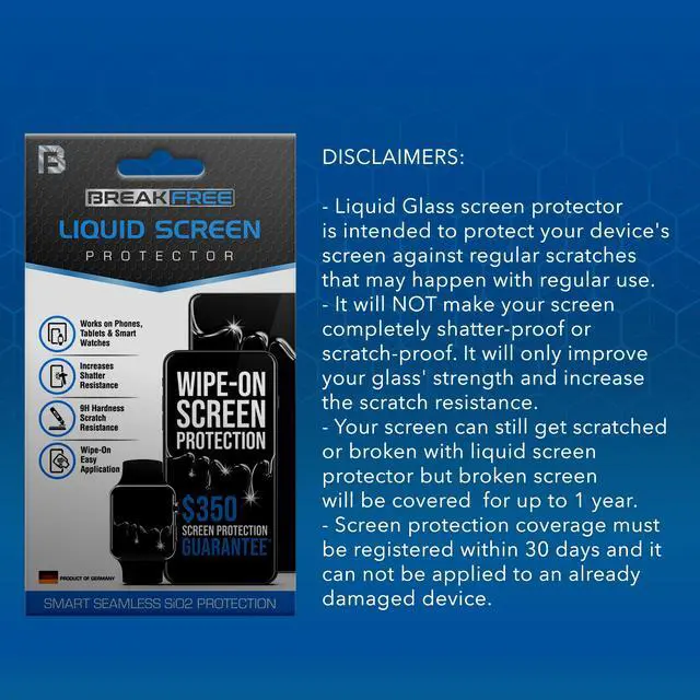 Alt view image 6 of 6 - break free liquid glass screen protector with $350 coverage | wipe on scratch and shatter resistant nano protection for all phones tablets and smart watches - universal fit