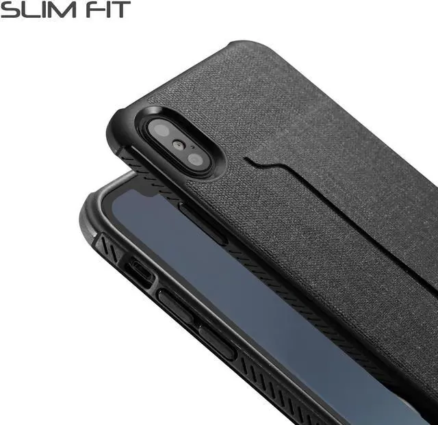 Alt view image 2 of 7 - Luvvitt Gabbana Wallet Case with Fabric for iPhone XS / X - Black / Carbon Fiber