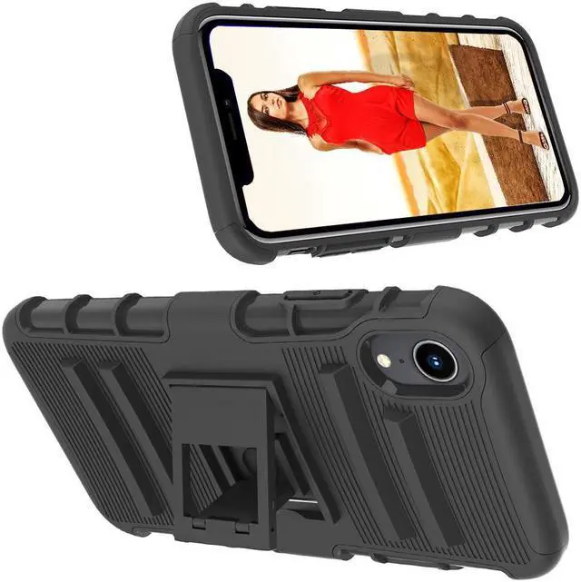 Alt view image 3 of 6 - Luvvitt XTR Armor Case With Belt Clip Holster and Kickstand for iPhone XR 2018 6.1 inch Black