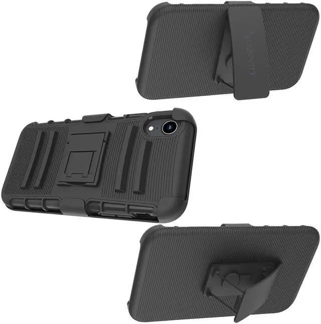 Alt view image 4 of 6 - Luvvitt XTR Armor Case With Belt Clip Holster and Kickstand for iPhone XR 2018 6.1 inch Black