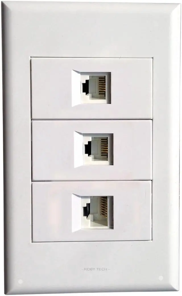 Main image of Wall Plate with RJ11 + RJ11 + RJ45 Keystone Modular Phone Cat3 PSTN Connectors Socket White Decorative FacePlates Device Mount Coupler Cover - (118x72mm)