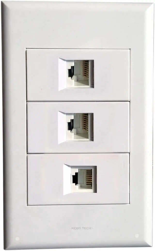 Main image of Wall Plate with RJ45+ RJ45+ RJ11,Keystone Modular Phone Cat3 PSTN Ethernet Connectors Socket White Decorative FacePlates Device Mount Coupler Cover - (118x72mm)