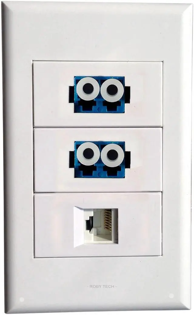 Main image of Wall Plate with 2 LC Duplex+ RJ45 Keystone Modular Fiber Optic Distribution Jack Connectors Socket White Decorative FacePlates Device Mount Coupler Cover - (118x72mm)