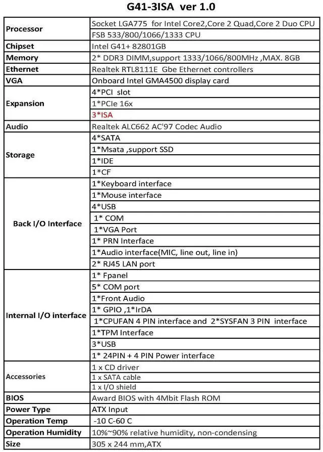 Alt view image 7 of 7 - G41 ISA Motherboard ATX with 3 ISA Slots,Socket LGA775 CPU,2 DDR3 Slots,4 PCI Slots,1 PCIE 16x Slot,2 LAN Ports,for Industrial Computer Desktop PCI Mainboard G41-3ISA