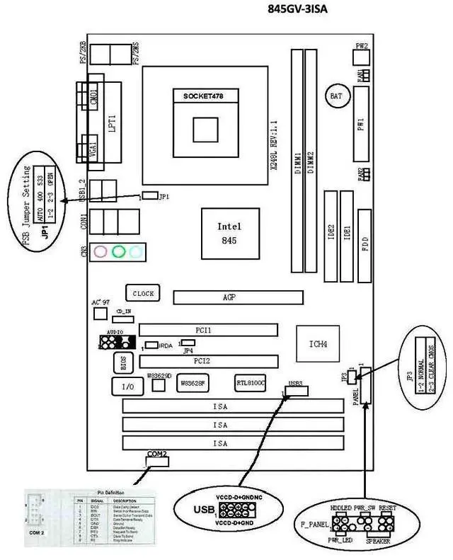 Alt view image 5 of 6 - 845GV ISA Mainboard with 3 ISA Slots,2 PCI,2 COM Ports ISA Motherboard Socket 478,for Industrial Computer Server 845