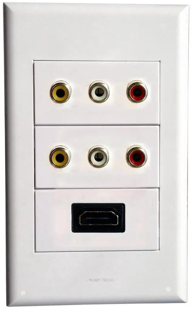Main image of Wall Plate with 3RCA + 3RCA + HDMI Keystone Modular Audio Jack Connectors Socket White Decorative FacePlates Device Mount Coupler Cover - (Type:118)