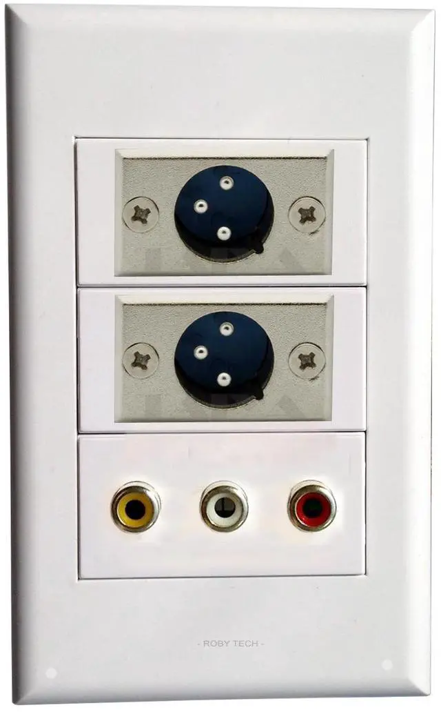Main image of Wall Plate with 2X XLR Male+ 3RCA Keystone Modular, Audio Speaker Microphone Jack Connectors RCA Socket White Decorative FacePlates RCA Device Mount Coupler Cover - (Type:118)