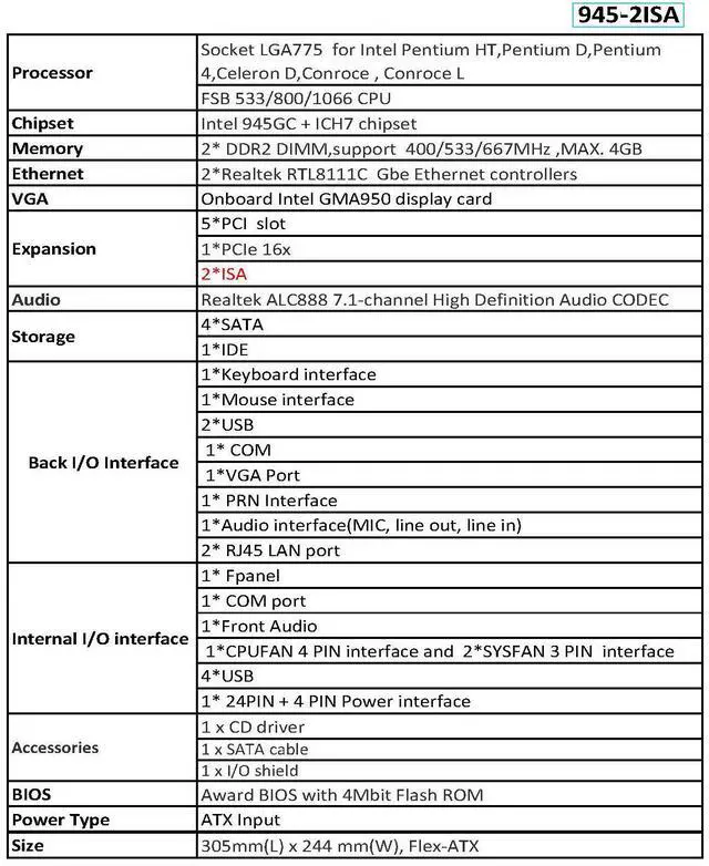 Alt view image 3 of 7 - Computer Motherboard with PCI ISA Slots,945G ATX Board,945 GV ISA Slot Mainboard LGA775 for Pentium HT