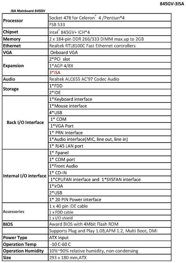 Alt view image 7 of 7 - ISA Motherboard 845GV,ATX Mainboard with ISA PCI Bus Socket 478 For Industrial Computer,Server,CCTV,Firewall ,3*ISA ,2*PCI,845 GV Compatible with Celeron 4 / Pentium 4