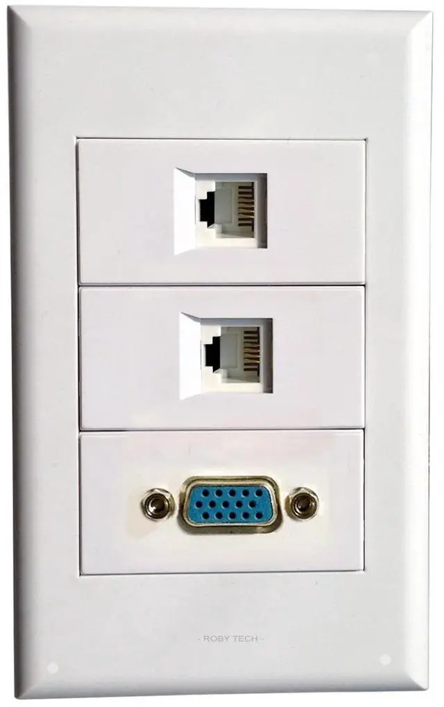 Main image of RJ11 VGA Wall Plate with RJ11 + RJ11 + VGA Keystone Modular Phone Line Distribution For Cable Management Cabling System Service Cable Distribution Network Cabling(2.83"x4.65")
