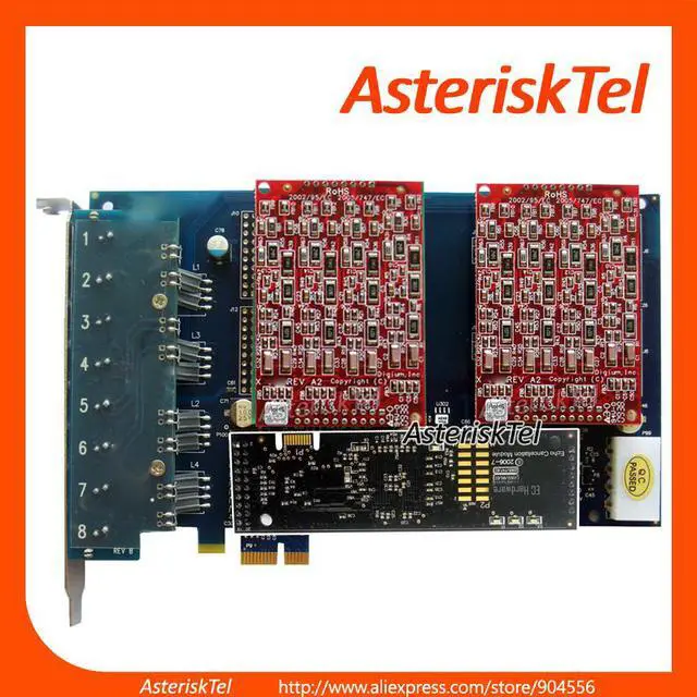 Main image of 8 Port PCI-E Asterisk Card with 8 FXO Ports,with Echo Cancellation hardware,Supports Asterisk FreePBX Issabel AsteriskNow Dahdi,tdm800 tdm410p tdm400p