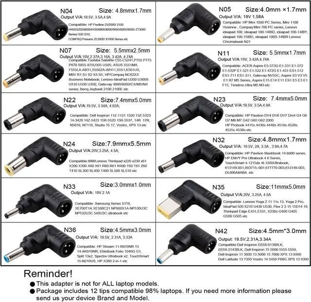 Alt view image 6 of 7 - 90 Watt Ultra Slim Universal Laptop Ac Adapter Notebook Power Supply with 12 Multiple DC Tips Fit for HP DELLL Lenovo Thinkpad Sony Compaq Asus Acer Toshiba Samsung Etc