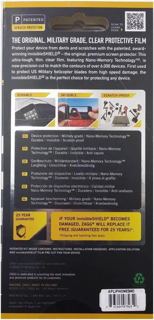 Alt view image 7 of 12 - Zagg InvisibleShield Full Body Maximum ( Covers Front Back & Sides )Protector for Apple Iphone 5 APLIPHONE5MC
