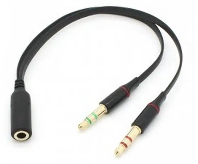 Main image of Black Dual 3.5mm Male to Single Female Headphone Microphone Audio Splitter Cable for Cell Phone & Tablet & Laptop