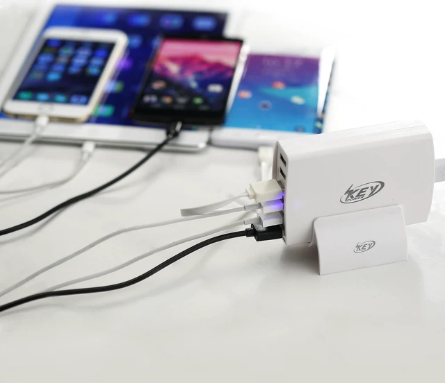 Alt view image 6 of 7 - Key Power 60 Watt 12 Amps 6-Port USB Charger Travel Wall Charger for iPhone 7 / 7 Plus, iPad, Samsung Galaxy S6 / S7 and USB charged devices